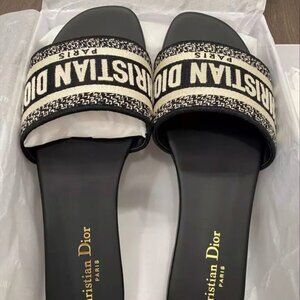 CHRISTIAN DIOR DWAY BLACK NOIR FABRIC SLIDES SANDALS SHOES 39